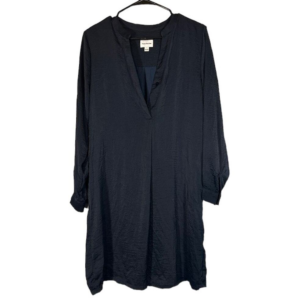 Frank and Oak Navy Blue Long Sleeve Split V-Neck Midi Dress Women Sz M